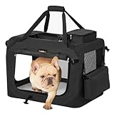 Feandrea Hundebox faltbar, Transportbox Hund, S, Hundetasche, Oxford-Gewebe, Netzstoff, atmungsaktiv tragbar transportabel, Metallrahmen, mit Griffen, Taschen, 50 x 35 x 35 cm, schwarz PDC50H