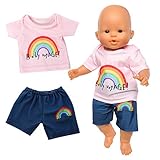 Miunana Puppenkleidung Outfits für Baby Puppen, Sommer Kleidung für 35-43 cm Puppen, Regenbogen Bekleidungsset für Puppen