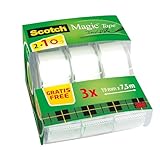 Scotch Magic Tape - 3 Handabroller 19 mm x 7,5 m - Unsichtbares Klebeband für allgemeine Zwecke zur Reparatur, Etikettierung und Versiegelung von Dokumenten