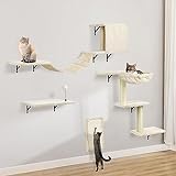 Katzen kletterwand Set mit Katzenbaum Hängematte,Katzenhöhle Wand,Katzenbrücke,Kratzbrett und Kratzbaum - 4-Teiliges Holz Katzenmöbel für Katzen Catwalk (Beige)