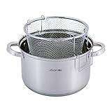 Frittiertopf 6,5 L aus EDELSTAHL mit Glasdeckel Pommestopf Induktion Korb Fritteuse Ø24 Friteuse Frites Frittierpfanne Fritöse Fritteuse Pommes Topf