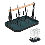 Premium Flaschenhalter aus Edelstahl, Abtropfgestell für 6 Flaschen, Abtropfgestell mit Abnehmbarer Abtropfwanne, Weiche Gummim-Anschette, Holzgriff, Kompatibel mit Verschiedenen Flaschen und Tassen