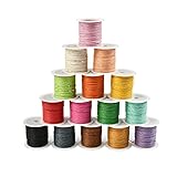 DARENYI 15 Farbe Gewachste Baumwollschnur 1mm Wachsfaden 10m Leder Nähfaden Nylonfaden Wachsschnur Polyesterfaden Baumwollkordel für DIY Schmuckherstellung Bastelarbeiten