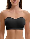 Damen Trägerloser BH Push Up Ohne Bügel Bandeau Top Große Größen Rutschfestes Silikon Bralette Nahtlose Tube Top mit Klare und Schwarz Träger
