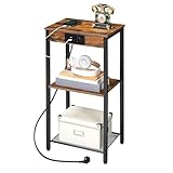 HOOBRO Beistelltisch mit Ladestation, Telefontisch mit 3 Ebenen, Kleiner Nachttisch, Sofatisch für Wohnzimmer, Schlafzimmer, Flur, Vintagebraun und Schwarz EBF09CDH01