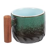 ARTSEWPLY Keramik Kaffeetasse mit Holzgriff Handgefertigte Kleine Wasser und Teetasse Vielseitig für Cappuccino Latte Tee Geeignet für Zuhause Büro