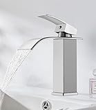 FAOKZE Waschtischarmatur,Wasserhahn Bad,Wasserhahn für Waschbecken, Badezimmer Wasserfall Armatur in Chrom, geeignet für kaltes und heißes Wasser, mit ansprechendem Design