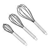 AmazonCommercial Edelstahl- und Silikon-Schneebesen-Set, antihaftbeschichtet, 20,3 cm, 3 Stück, Schwarz, 25,4 cm und 30,5 cm