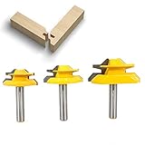 BIGP 3 Stück 45 Grad Verleimfräser Gehrung Fräse Set, 8 mm Schaft 45° Lock Miter Router Bit, 1-3/8', 1-1/2', 2' Schnittdurchmesser Verleimfräser Gehrung Verleimfräser Oberfräser