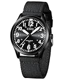 CIVO Uhren Herren Militär Outdoor: Mode Quarzuhr mit Groß Zahlen Schwarz - Analog Wasserdicht Nylonband