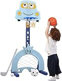 Kinder Basketballständer Höhenverstellbar von 124 bis 178 cm| Basketballanlage mit Einstellbare |Basketballkorb-Fußball|Fußballtor-Ballspiele, interaktives Lernspielzeug für Babys, Kleinkinder (Blau)