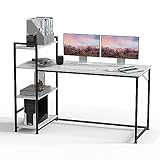 SANODESK FD5 160x60x100cm Fester Tisch, Fester Schreibtisch, Computertisch mit Bücherregal, Home Office PC-Tisch mit 4 Tier Lagerregalen, Schreibtisch mit Bücherregal (Weiß)