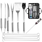 Edelstahl Grillzubehör Tool Set BBQ Grillbesteck Tool Set für Männer Geschenk mit Tragbarer Aufbewahrungskoffer und Fleischthermometer