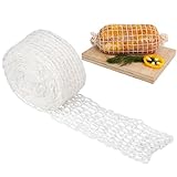 Jeffdad Schinkennetz Weiß, 3,0m Rollbratennetz Baumwollfaden 18 Löcher Fleischnetz Elastisches Rouladennetz Kochzubehör Fleischnetzrolle zum Aufbewahren Aufhängen Backen Kochen Schinken Fleischwurst