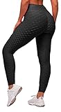 Memoryee Damen Honeycomb Leggings Geraffte Hintern Heben Hohe Taille Push Up Boom Booty Sport Leggings mit Bauchkontrolle Plus Größe Blickdichte Dehnbare Gym Yogahosen/Schwarz/M