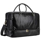 BAOSHA Groß Faux Leder Reisetasche Handgepäck Travel Duffel Carry On Bag Weekender Tasche mit Schuhfach für Männer & Herren HB-38 (Schwarz)