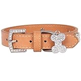 Pet Bone Strass Hundehalsband Diamond Buckle Pet Leine Katzenhalsband Halsband Mit Ausziehbarer Leine (Khaki c M)