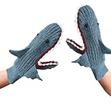 Warme Fahrradhandschuhe - Tragbare Haihandschuhe, Winterhandschuhe für Damen, Warme Strickhandschuhe mit Hai-Design | Dicke Dicke Süße Winterhandschuhe Damen Perfekt für Kälte, blu, 説明を参照してください