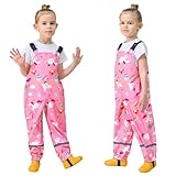 Baogaier Kinder Regenlatzhose Matschhose Mädchen Wind-und wasserdichte Latzhose Leicht Buddelhose Ungefüttert Regenhosen mit Reflektor Outdoor Hosen Regenbekleidung GR.122-128, Rosa Pferd