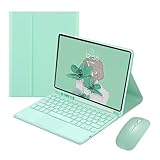 Tastatur Hülle für iPad 10,2 Zoll (9/8/7 Generation - 2021/2020/2019), iPad Air 3 2019, iPad Pro 10.5 2017, QWERTY Kabellose Bluetooth Tastaturhülle mit Touchpad und Wiederaufladbare Maus, Grün-B