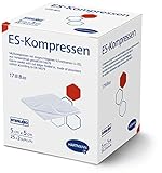 ES-KOMPRESSEN: Sterile Mullkompressen zur Wundreinigung & Wundabdeckung, sowie zum Auftragen von Salben, 5 x 5 cm, 8-fach, 17-fädig, 25x2 Stück