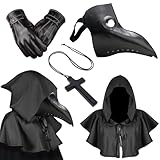 HIFOT Pestdoktor Kostüm Herren Damen Plague Doctor Costume Erwachsene Pestdoktor Maske Mittelalter Steampunk Halloween Kostüm Leder Pestmaske Holz Halskette Kreuz Handschuhe Mantel Pest Doktor Cosplay
