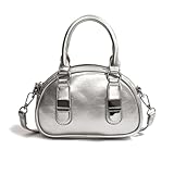 LERONO Taschen für Damen, Bowlingtasche, PU-Leder, Umhängetasche, koreanischer Stil, Handtasche, modische Umhängetasche, Kuriertasche, Mini-Muscheltasche, silber