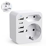 Adapter England Deutschland Stecker, Reiseadapter UK mit 3 USB 1 USB C(3.4A), Reisestecker Stromadapter Steckdosenadapter Typ G für England Großbritannien Irland Dubai, Malediven