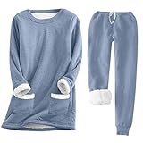 Generisch Funktionsunterwäsche Damen Damen-Anzüge verdicktem Samt für Winter, bequem, lässig, einfarbig, mittellang, schlank, warm Compatible with Motorrad Thermounterwäsche (Blue, XXL)