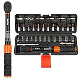 Drehmomentschlüssel Fahrrad 1/4', 2-24 Nm Drehmomentschlüssel, 33-tlg. Set Torque Wrench mit 72 Zähne Ratsche, ±3% Fehlergenauigkeit, Inklusive Verlängerungsstangen, 1/4'- 3/8' Adapter