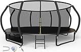 Flamaker Trampolin Outdoor Kinder, Gartentrampolin Ø 366/427cm mit Netz, Bodenanker, Stabile Rahmenkonstruktion, Wetterfest und rostfrei, Outdoor Trampolin für Kinder & Erwachsene Belastbarkeit 160kg