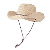 Willheoy Cowboyhut Strohhut Damen Herren Sonnenhut Sommer Strandhut Westernhut Panama Hut Unisex Cowboy Hut Faltbar Strohhut Krempe Sommerhut