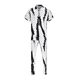 rtdgcv Jogginganzug Herren 2023 frühjahr männer 3D Digital Gedruckt Kurzarm Hosen Freizeit Sport Anzug Paris Langarm Sportbekleidung (White, XXL)