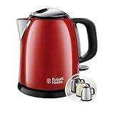 Russell Hobbs Wasserkocher klein [1l] Colours+ Edelstahl Rot (2400W, Schnellkochfunktion, herausnehmbarer Kalkfilter, außenliegende Wasserstandsanzeige, kleiner Reisewasserkocher) Teekocher 24992-70