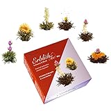 Creano Teeblumen Mix – Erblühtee in edler Geschenkbox - Weißer & Schwarzer Tee (6 verschiedene Sorten Teerosen) Geschenk für Frauen, Mutter, Teeliebhaber