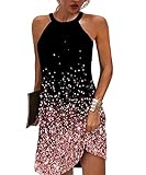 GRMLRPT Damen Ärmellos Kleider Minikleider A Linie Sommerkleid Elegant Strandkleid Partykleid Sommer Modisch Kleider Freizeitkleider Rundhals Ärmellose Kurz Kleid(Rosa,L)