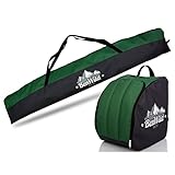 Rawstyle Skitasche Ski-Schuh-Tasche Set, SKI-Tasche, 160cm oder 180cm, wasserdicht, Ski Bag, Ski Cover, Wintersport, Kombi (schwarz-dunkelgrün, Set 180cm)