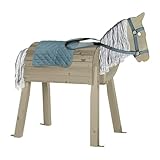 PlayLand ToyLino (Matt Graues Holz) Holzpferd Holz-Pferd für Garten/Outdoor - Beine können in 2 höhen angebracht Werden, aufgebaut ca.: 103 x 50,8 x 96 – 99 cm inkl. Sattelauflage & Stauraum