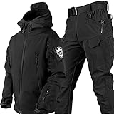 TAUIANE Zweiteiliges Skianzug Set FüR Herren, Softshelljacke FüR Herren, 2 Teiliger Snowboard Schneeanzug, Wasserdichte MilitäR Kampfanzug Sets, Leicht, Outdoor, ReißVerschluss,Schwarz,L