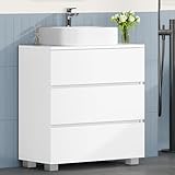 HEXCELEN Waschbeckenunterschrank， Badezimmerschrank, Unterschranke Furs Bad mit 3 Große Schubladen, 30 x 60 x 63 cm, Badezimmer-Unterschrank mit Füßen, Waschtischunterschrank Freistehend, Weiß