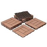 Ollewiellan 66 Stück WPC Terrassenfliesen, 30x30cm Balkon Bodenfliese,WPC Fliesen mit Klick-System,Balkonfliesen in Holzoptik,Terrassendielen Wasserfest für Terrasse,für 6m²,Braun