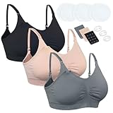Chalier Cmfort 3 Pcs Damen Still BH Nahtloser Still-BH Schwangerschafts Still BH mit zusätzlichen BH-Verlängerungen und Clips und Stilleinlagen