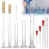 Messzylinder Glas, 13 Stück Dickglas Graduierten Glasmesszylinder Set mit 5 Meßzylinder 5ml/10ml/25ml/50ml/100ml, 3 Glaspipetten, 2 Glasstab, 3 Waschbürste für Labor Lebensmittel Forschung Medizin