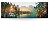 BilderKing Wandbild Wasserfall Hintersee Bayern - 150cm x 50cm Leinwand auf Fertigrahmen + Aufhänger