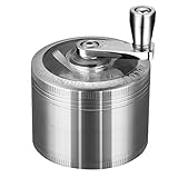 LIHAO Grinder Pollen Crusher 4-Teilig Mühle Handkurbel mit Scraper für Gewürze, Kräuter, Spices (Antik Silber)