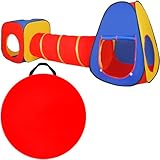 KRUZZEL Kinderspielzelt 3in1 Tipi mit Tunnel und Haus Spielhaus für Baby | Pop-Up Spielzelt für drinnen & draußen | Tragetasche inkl.