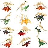 Dereine Dinosaurier Spielzeug Set, 24 Stück Dinosaurier Figuren Kinder, Mini Dinosaurier Figuren, Dinosaurier Skelett, Kleine Dinosaurier Figuren, Party Spielzeug für Jungen Mädchen