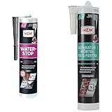 MEM Water Stop, Universalabdichtung und Feuchtigkeitssperre,Grau, 290 ml Kartusche & Reparatur-Mörtel Fix & Fertig, Für Mauerwerksfugen und Ausbruchstellen, Zementgrau, 300 ml