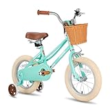 JOYSTAR 16 Zoll Kinderfahrrad für Kleinkinder 5-7 Jahre Mädchen, Mädchenfahrrad mit Stützrädern & Korb, Kinderfahrrad Grün