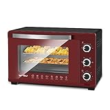 WOLTU Mini Backofen, Pizzaofen 32 L, 1600 W, 100-230 °C, 0-60 Min. Timer, 5 Heizmodi, Doppelglastür, mit Drehspieß Backblech Grillrost Krümelblech Rostheber, Schwarz+Rot